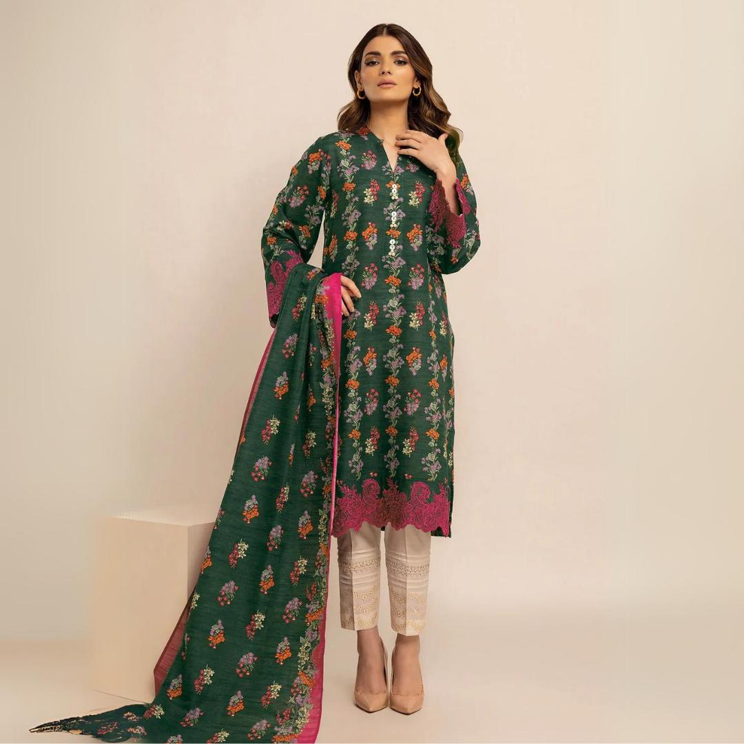 3 Piece Unstitched collection at Malbusaat - Explore trendy and elegant 3 piece unstitched for women, perfect for all occasions and seasons. Shop now online!
