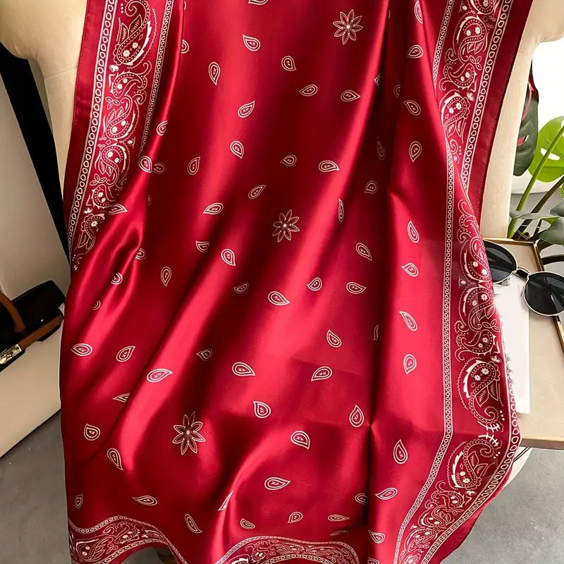 Paisley Printed Chiffon Scarf, Smooth Satin Shawl in - Scarves by Malbusaat