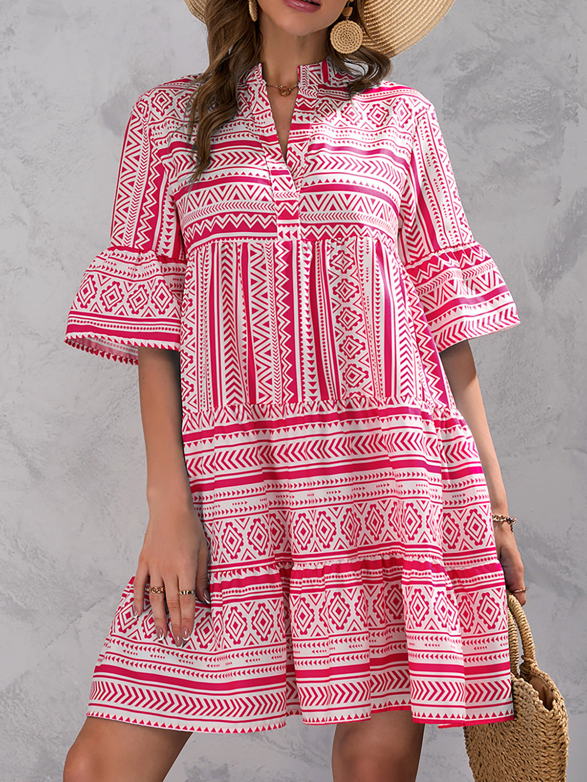 Floral V-Neck Short Summer Dress in - by Malbusaat