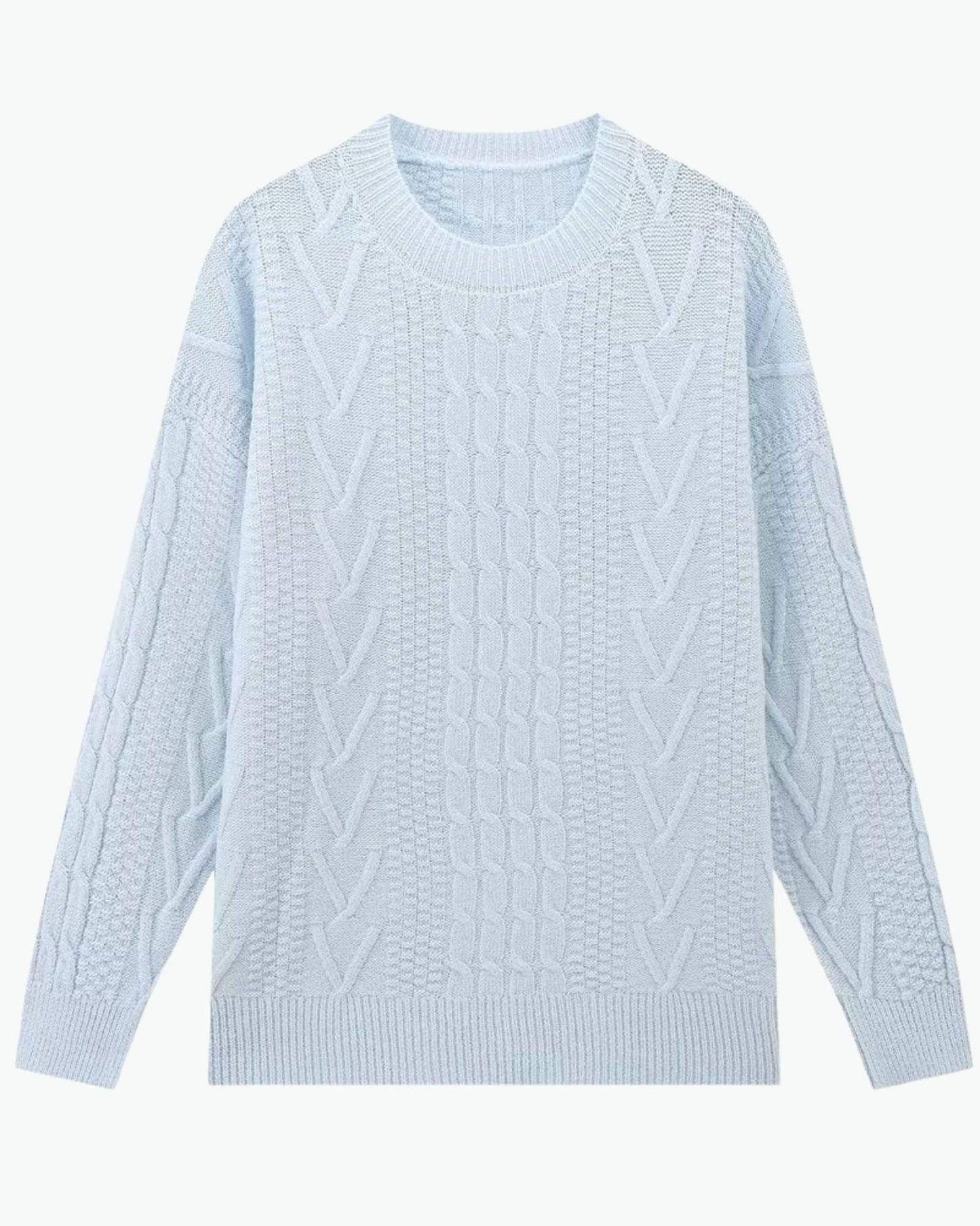 Soft Blue Cable Knit Sweater in Light Blue - Sweater by Malbusaat