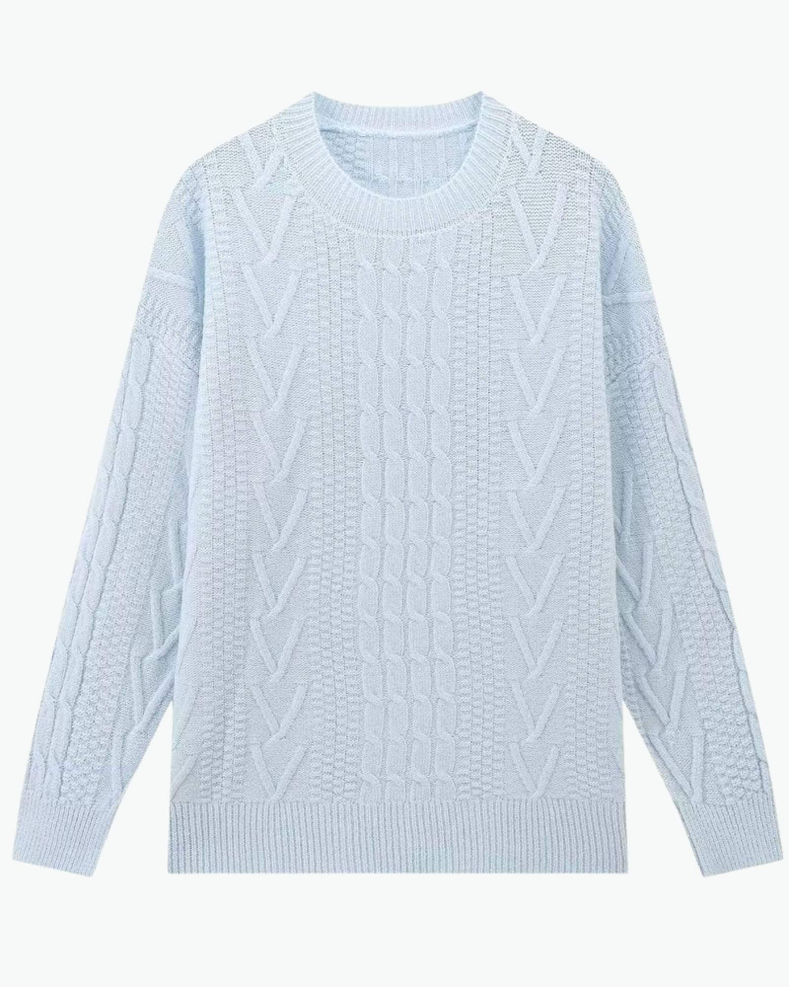Soft Blue Cable Knit Sweater in Light Blue - Sweater by Malbusaat