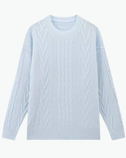 Soft Blue Cable Knit Sweater in Light Blue - Sweater by Malbusaat