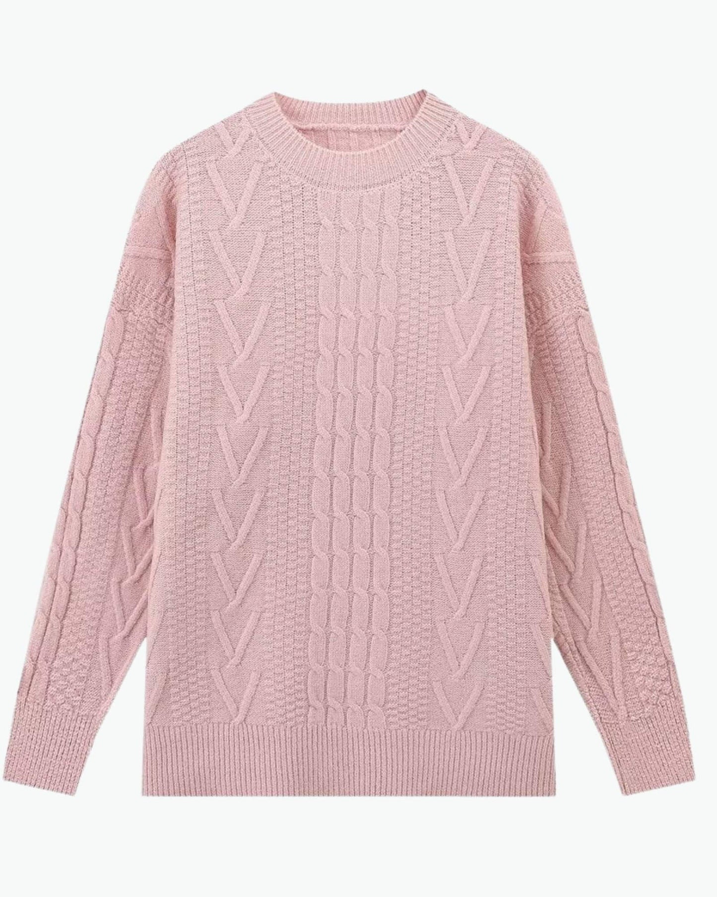 Soft Blue Cable Knit Sweater in Pink - Sweater by Malbusaat