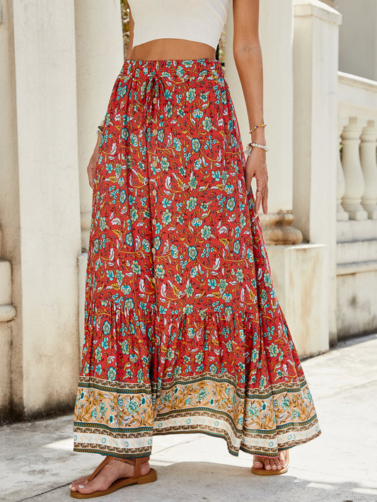 High-Waisted Floral Button Split Skirt in - Skirts by Malbusaat
