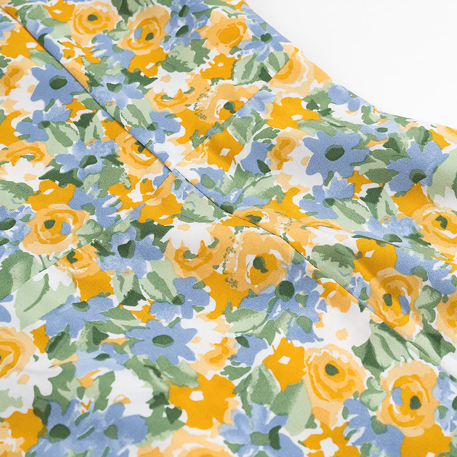 Floral Puff Sleeve Square Neck Midi Dress in - by Malbusaat
