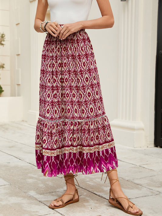Boho Print High-Rise A-Line Midi Skirt in - by Malbusaat