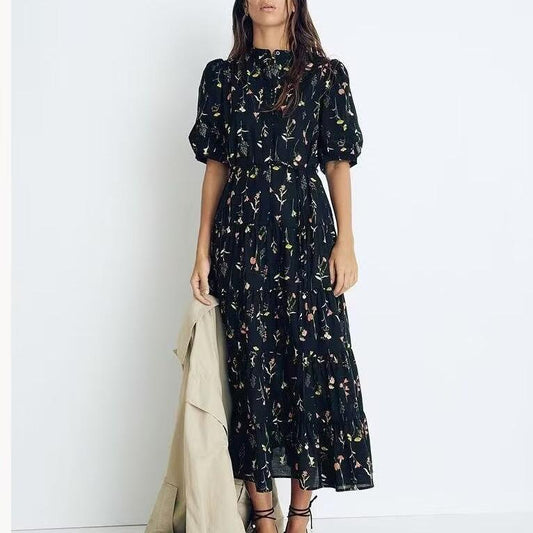 Floral Puff Sleeve Belted Bohemian Maxi in - by Malbusaat