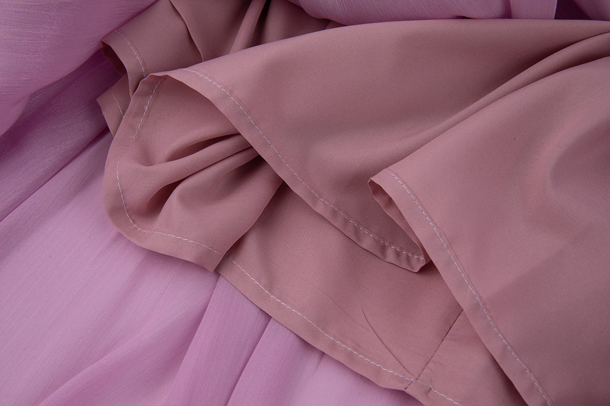 Elegant Long Sleeve Diamond Belt Pleated Waist Dress