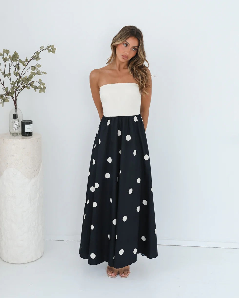 Strapless Polka Dot Swing Maxi in - by Malbusaat