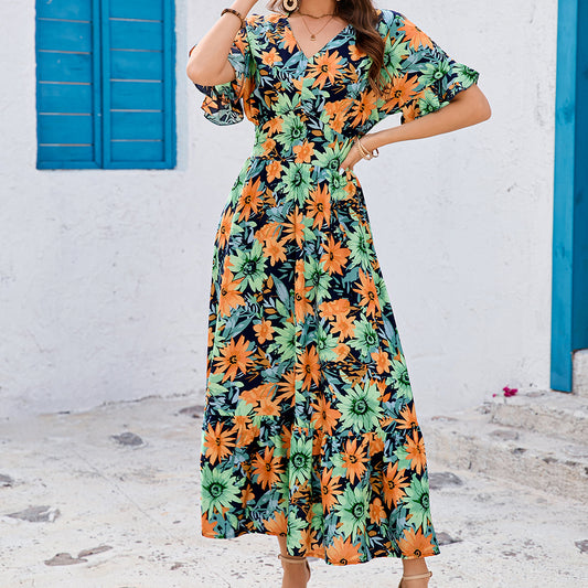 Bohemian Ruffled Batwing Sleeve Maxi in - by Malbusaat