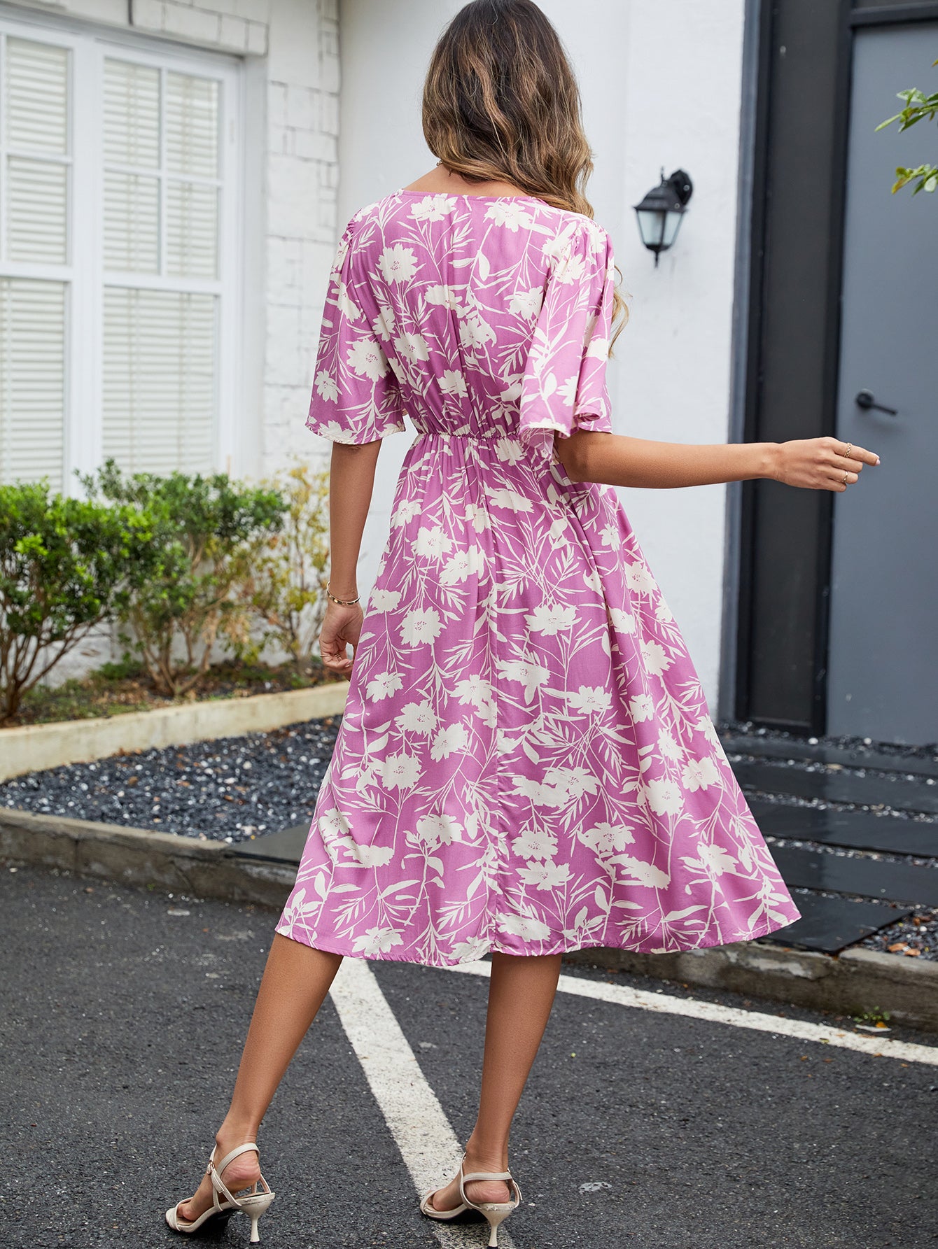 Printed V-Neck Bohemian Midi Dress