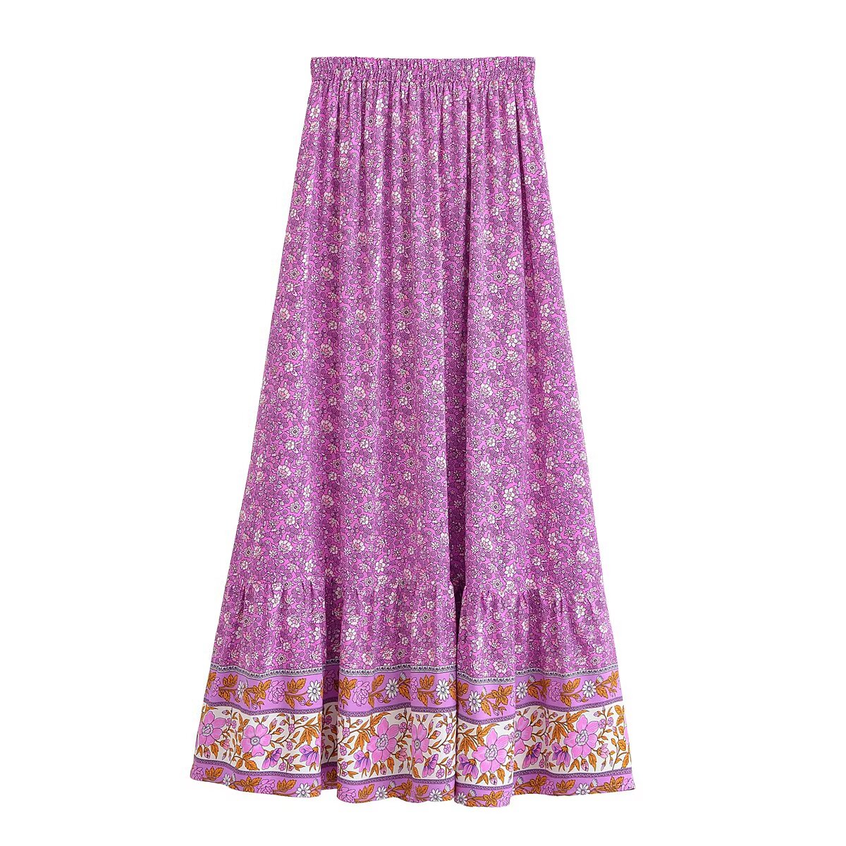 Floral High Waist Midi Skirt in Purple - by Malbusaat