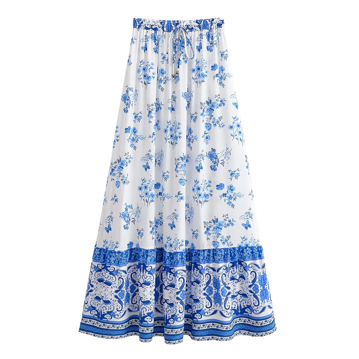Boho Floral Tassel Midi Skirt in - by Malbusaat