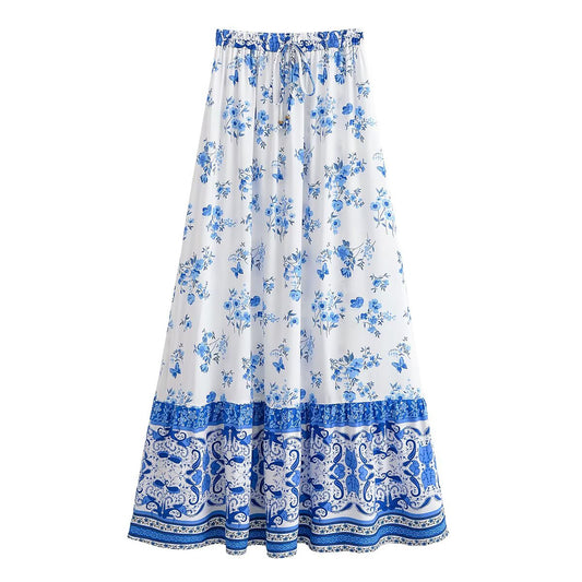 Boho Floral Tassel Midi Skirt in - by Malbusaat