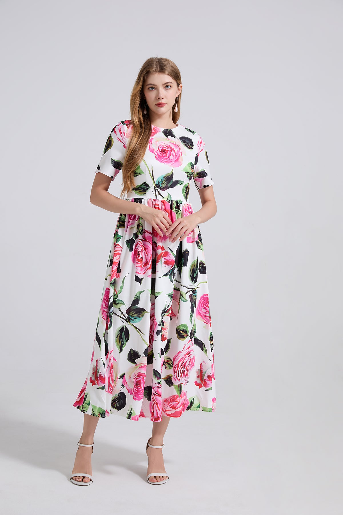 Boho Floral Summer Maxi Dress in Pink - by Malbusaat