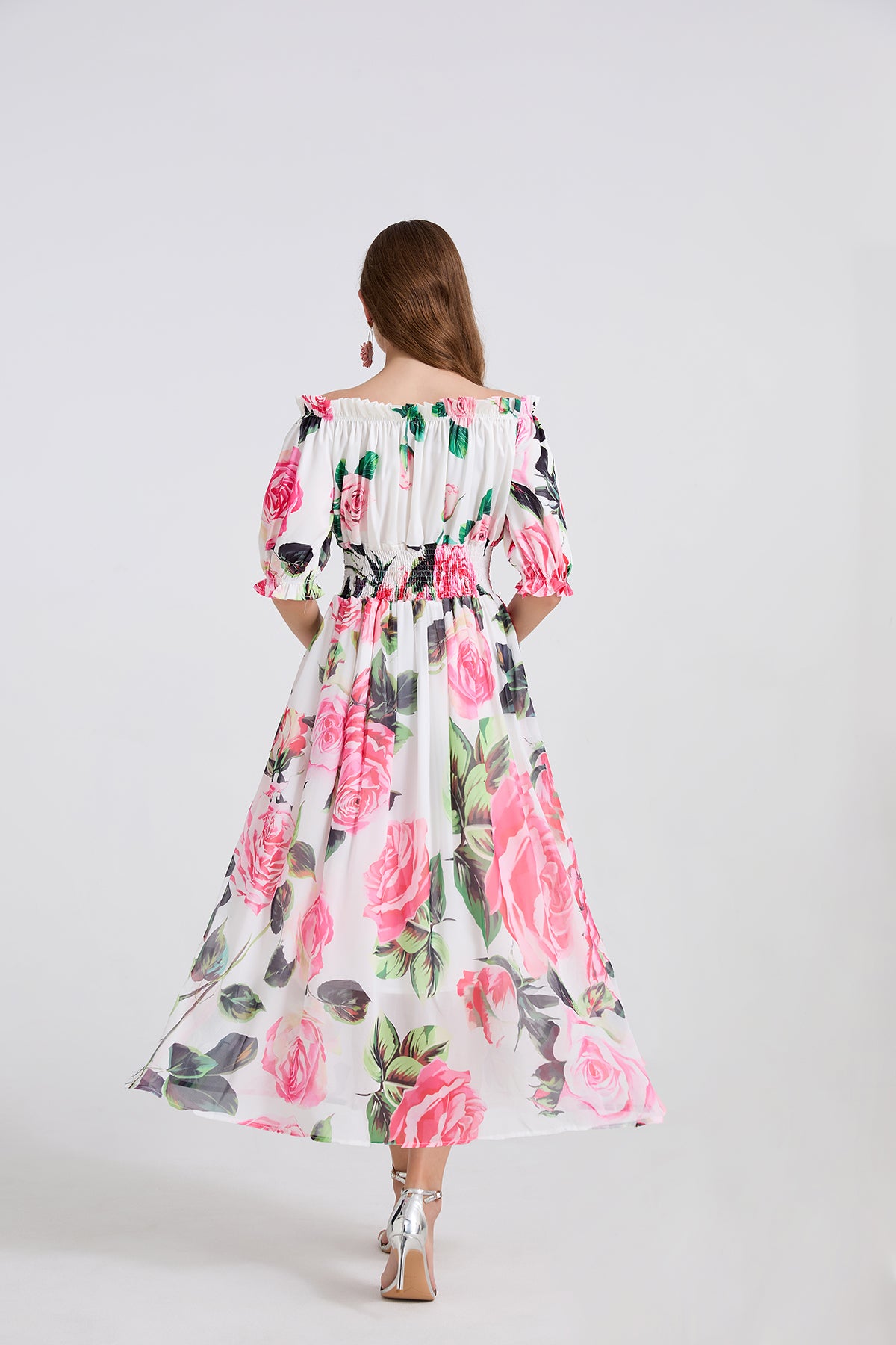 One Shoulder Floral Midi Dress in - by Malbusaat
