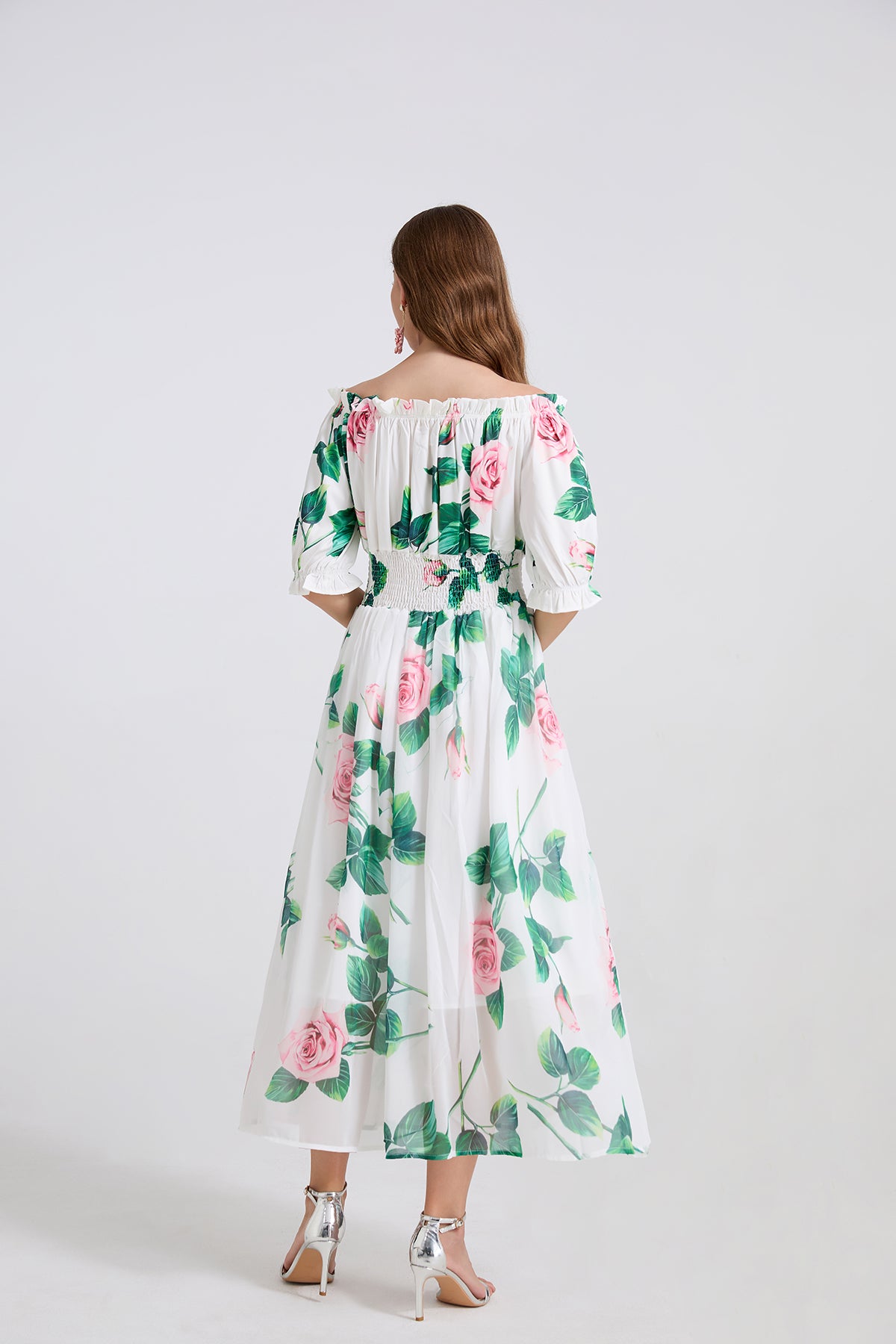 One Shoulder Floral Midi Dress in - by Malbusaat