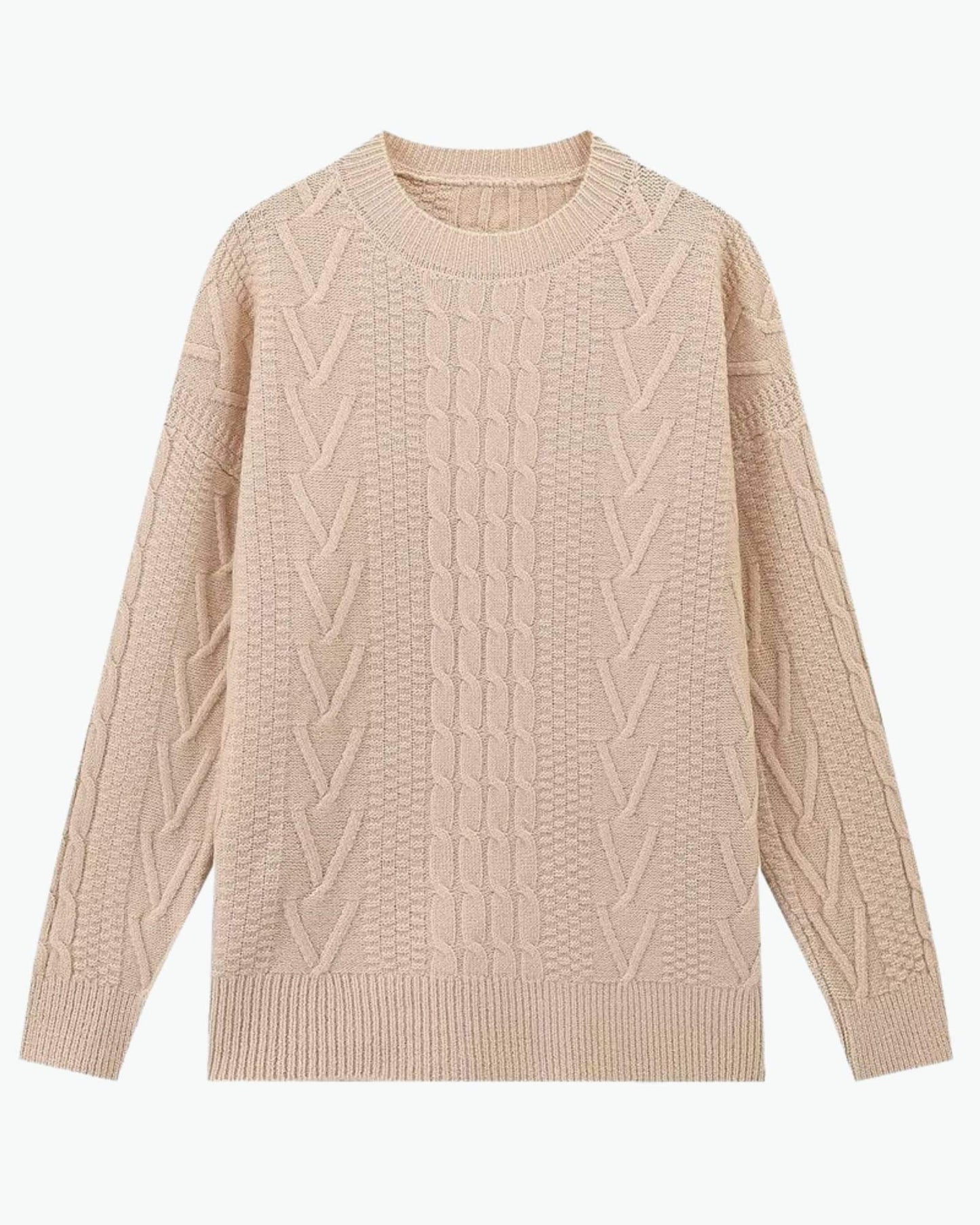 Soft Blue Cable Knit Sweater in Khaki - Sweater by Malbusaat
