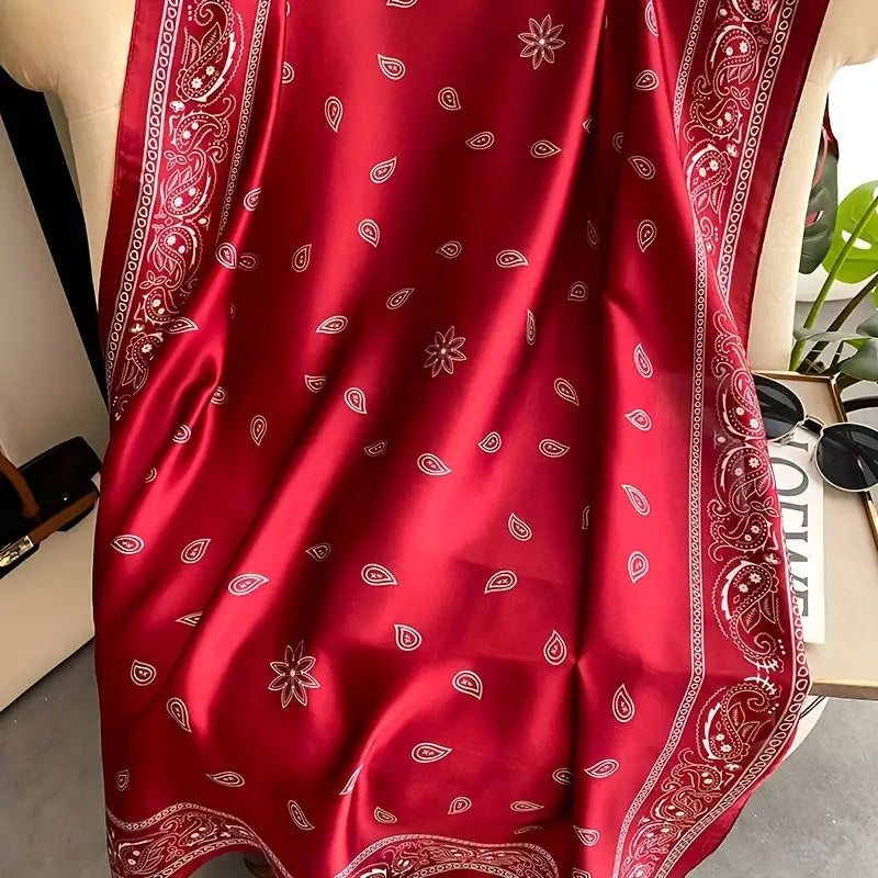 Classic Paisley Print Satin Shawl, Elegant in - Scarves by Malbusaat
