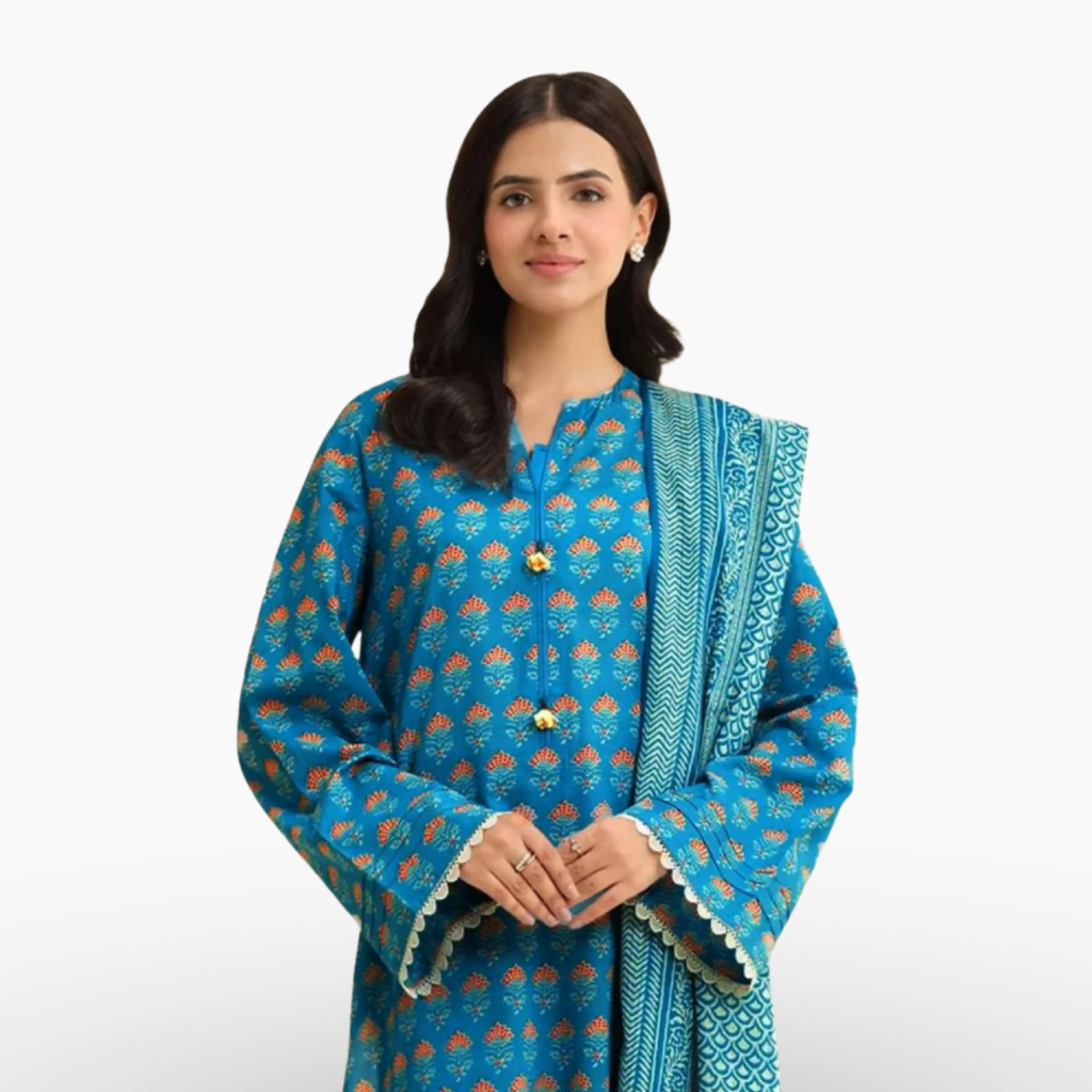 Teal Blue Digital Printed Khaddar 3 Piece Suit