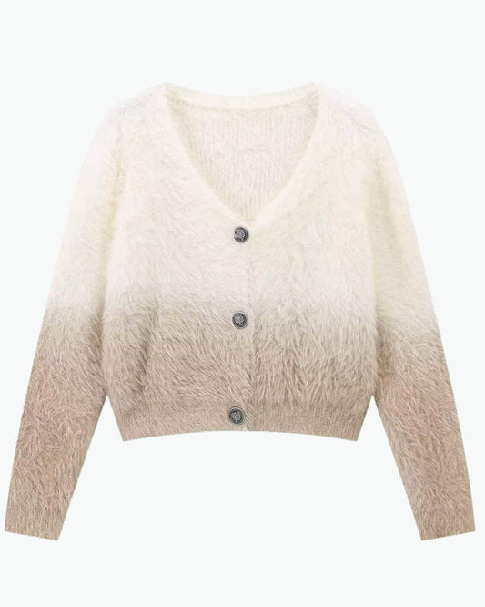 Ombre V-Neck Knit Cardigan in - Cardigan by Malbusaat