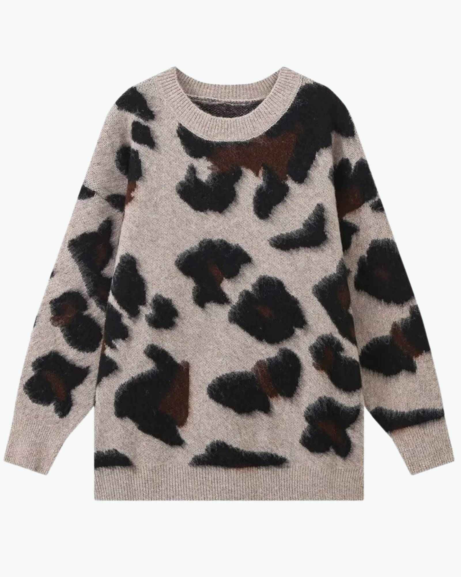 Jacquard Knit Animal Print Pullover in Khaki - Sweater by Malbusaat