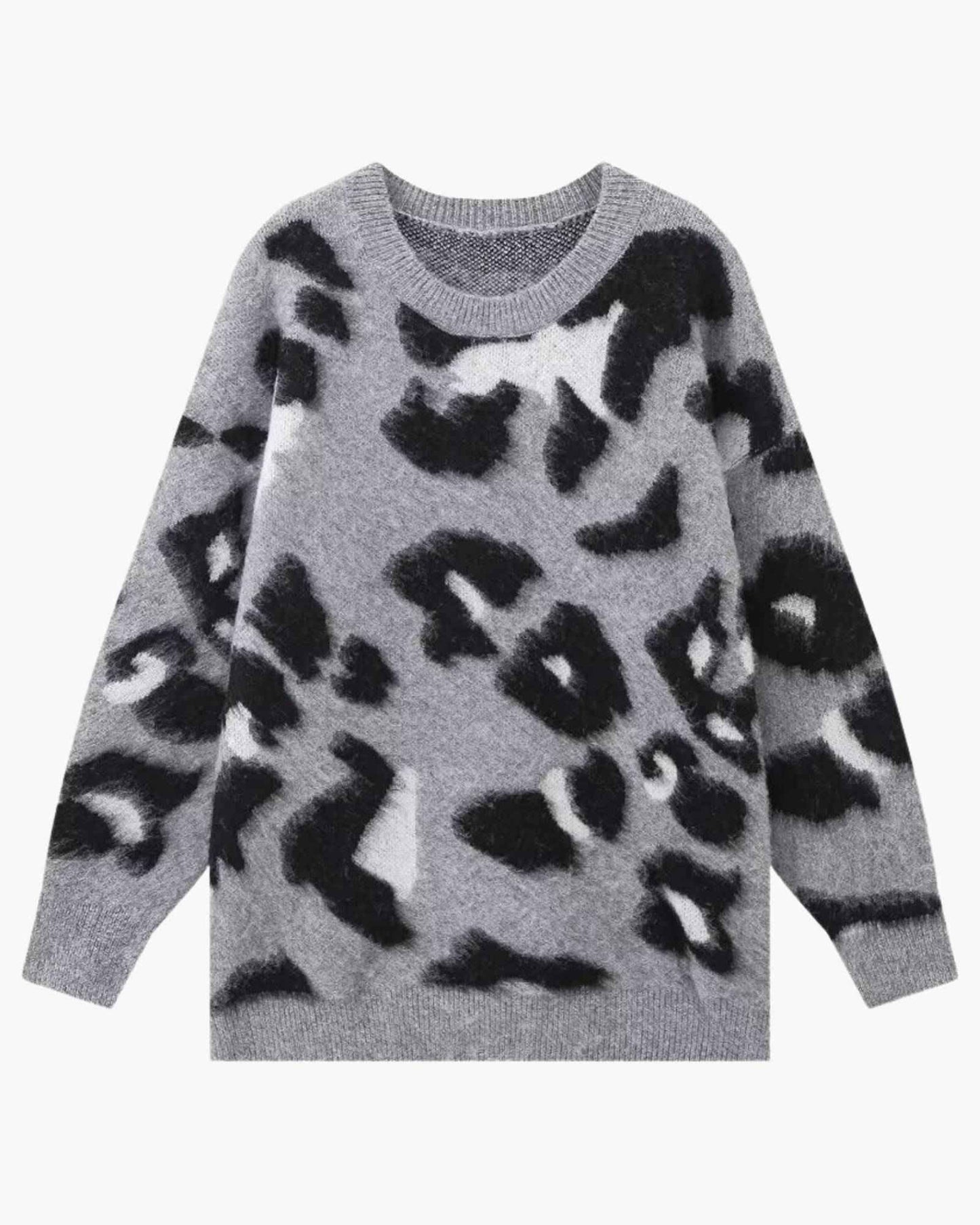 Jacquard Knit Animal Print Pullover in Gray - Sweater by Malbusaat