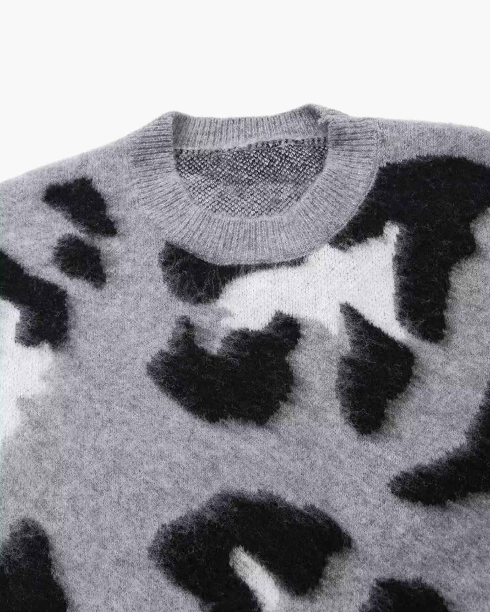 Jacquard Knit Animal Print Pullover in - Sweater by Malbusaat