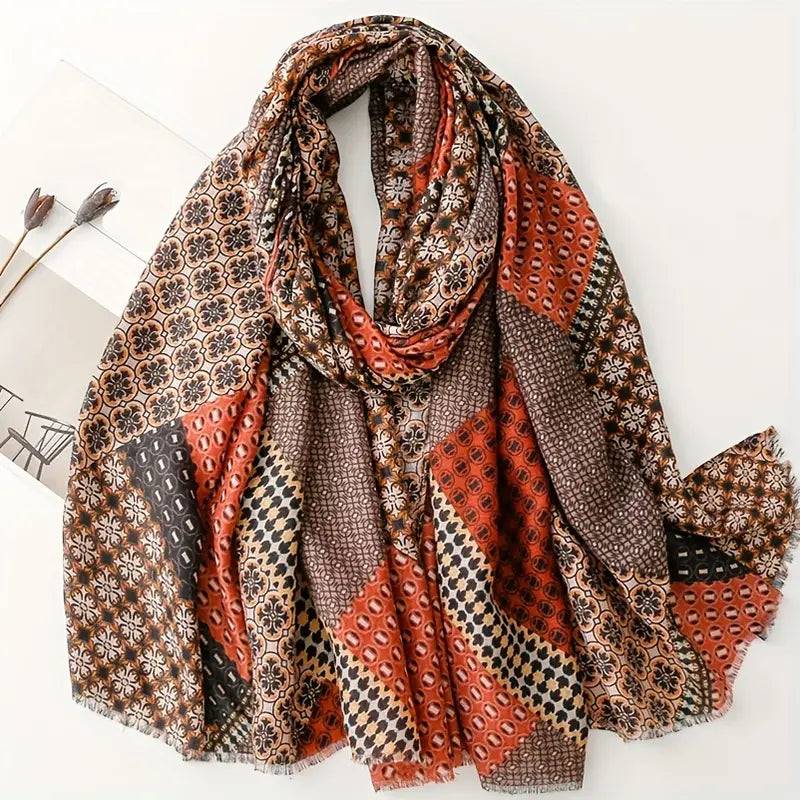 Boho Geometric Pattern Scarf, Retro Beard Shawl in - Scarves by Malbusaat