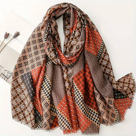 Boho Geometric Pattern Scarf, Retro Beard Shawl in - Scarves by Malbusaat