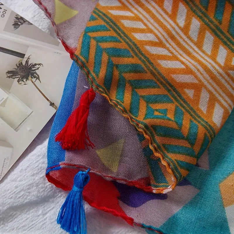 Vintage Geometric Printed Scarf, Multicolor in - Scarves by Malbusaat