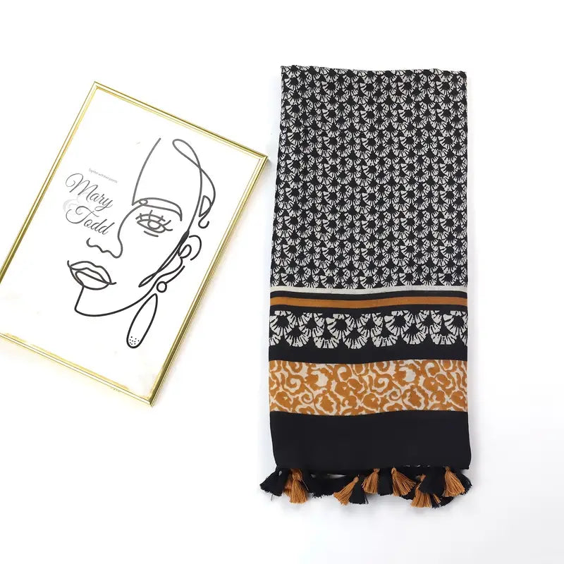 Double-sided Vintage Plaid Tassel Scarf, Black in - Scarves by Malbusaat