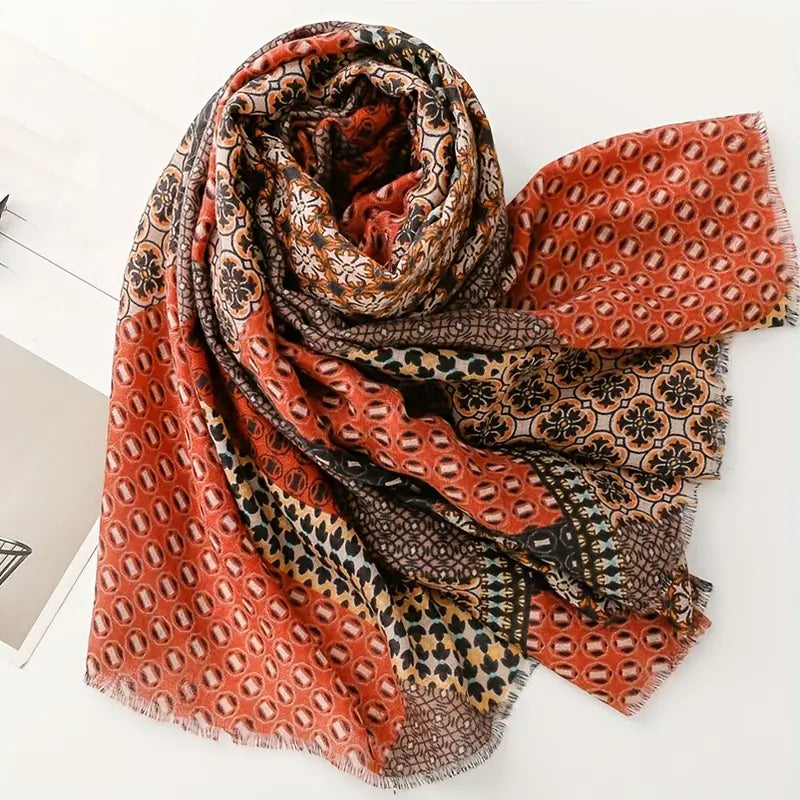 Boho Geometric Pattern Scarf, Retro Beard Shawl in - Scarves by Malbusaat