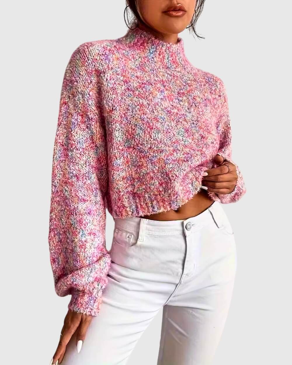 Pink Mock Neck Sweater in - Sweater by Malbusaat