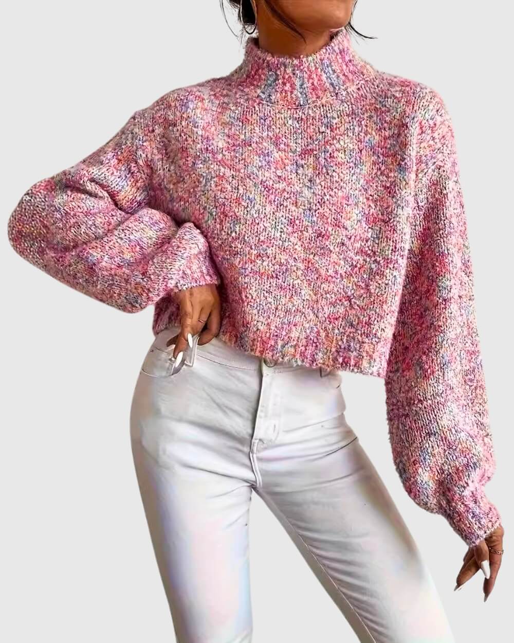 Pink Mock Neck Sweater in - Sweater by Malbusaat