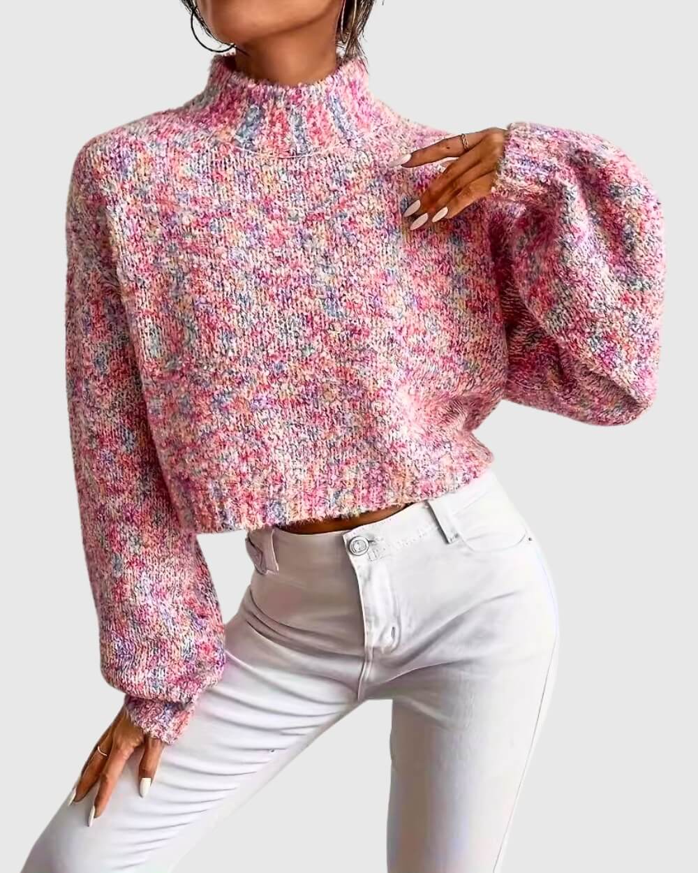 Pink Mock Neck Sweater in - Sweater by Malbusaat