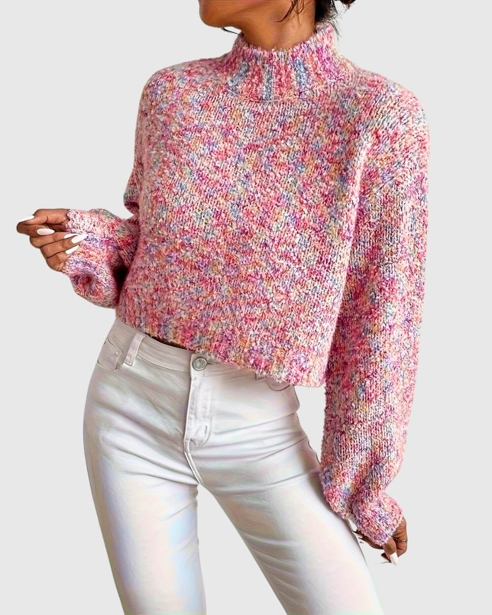 Pink Mock Neck Sweater in - Sweater by Malbusaat