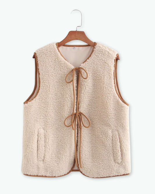 Fleece Lace-Up Vest Cardigan in - Cardigan by Malbusaat