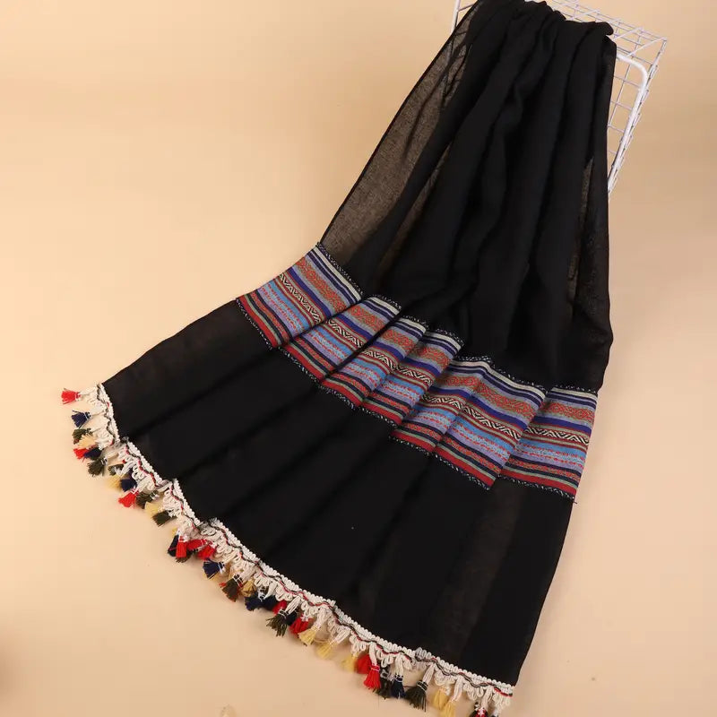 Personalized Striped Tassel Scarf, Boho Style in - Scarves by Malbusaat