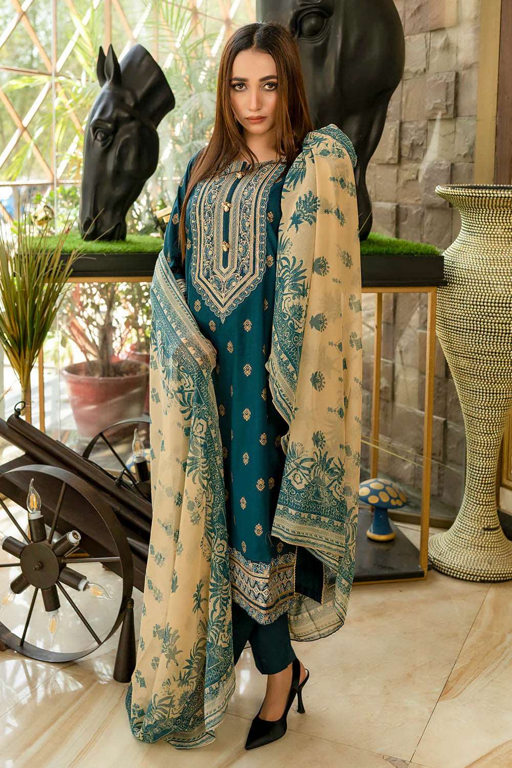3 Piece Sequin Embroidered Lawn Suit (Pret) in - Pakistani Dress by Malbusaat