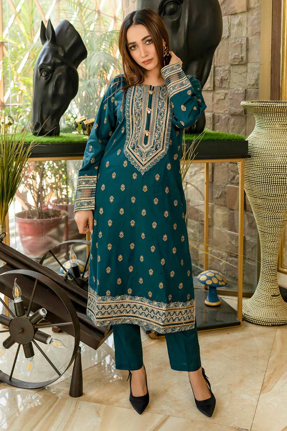 3 Piece Sequin Embroidered Lawn Suit (Pret) in - Pakistani Dress by Malbusaat