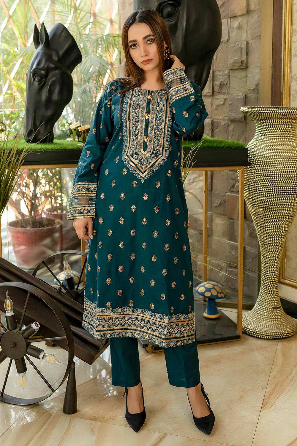 3 Piece Sequin Embroidered Lawn Suit (Pret) in - Pakistani Dress by Malbusaat
