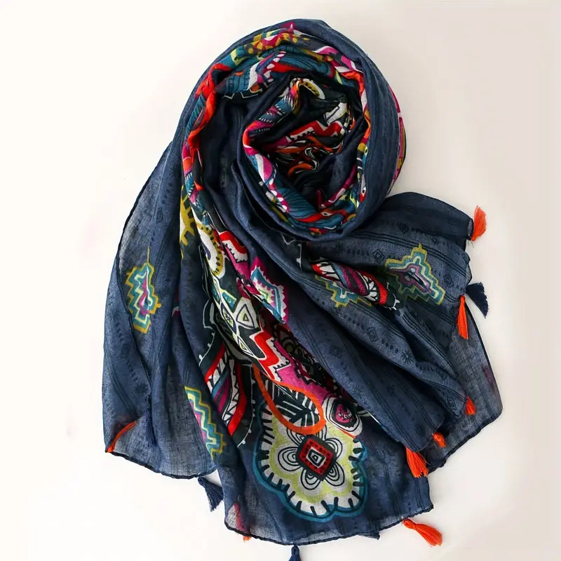 Vintage Geometric Printed Scarf, Breathable Shawl in - Scarves by Malbusaat