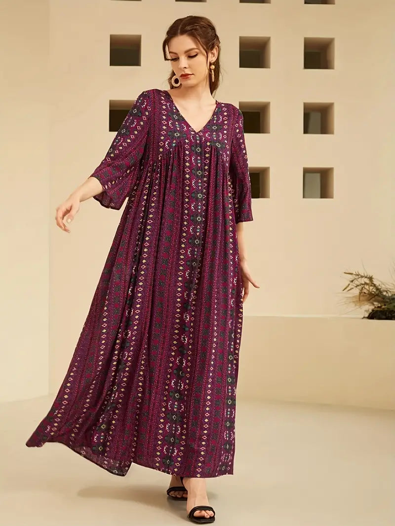 All-Over Geometric Print Lounge Maxi Dress in - by Malbusaat