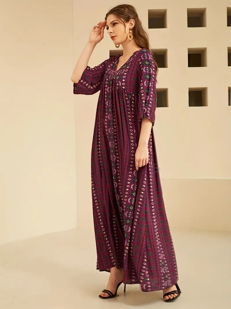 All-Over Geometric Print Lounge Maxi Dress in - by Malbusaat