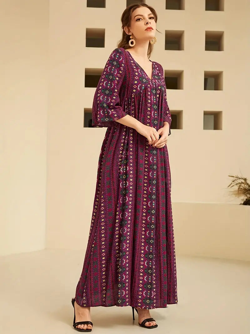 All-Over Geometric Print Lounge Maxi Dress in - by Malbusaat