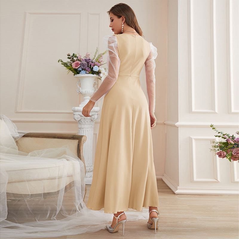 Apricot Embroidered Mesh Maxi Dress in - by Malbusaat