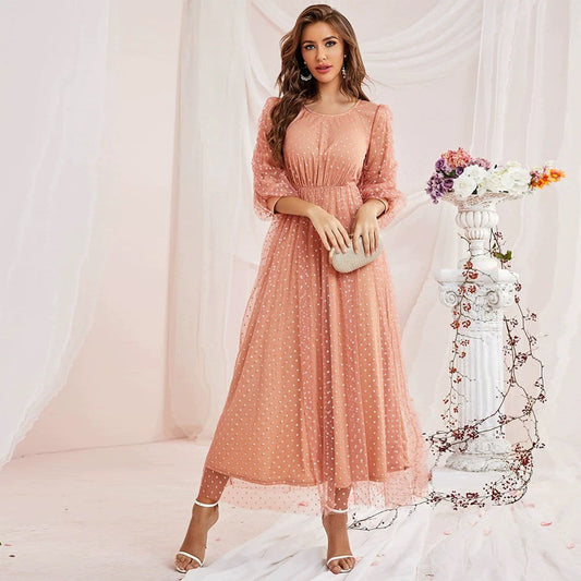 Autumn Casual Polka Dot Round Neck Dress in - by Malbusaat
