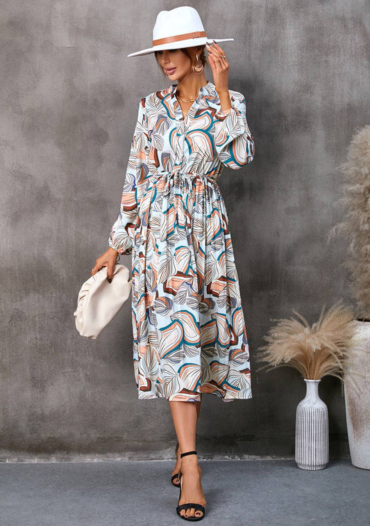 Autumn Leaves Mid Length Dress in - by Malbusaat