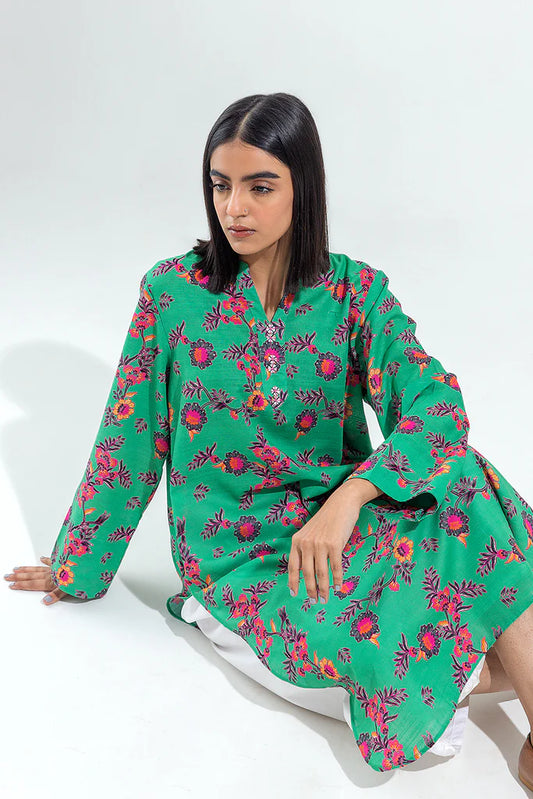 Casual Fit Printed Slub Khaddar Shirt (Pret) in - by Malbusaat